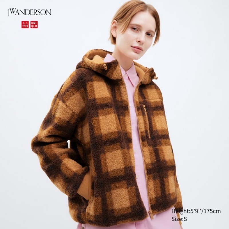 Sudadera con Capucha Uniqlo Pile Lined Fleece Printed Full-Zip Mujer Marrones | 4264607