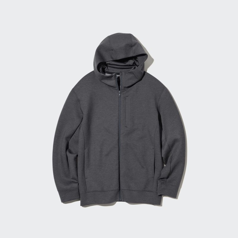 Sudadera con Capucha Uniqlo Stretch Dry Sweat Long-sleeve Full-zip Hombre Gris | 5054723