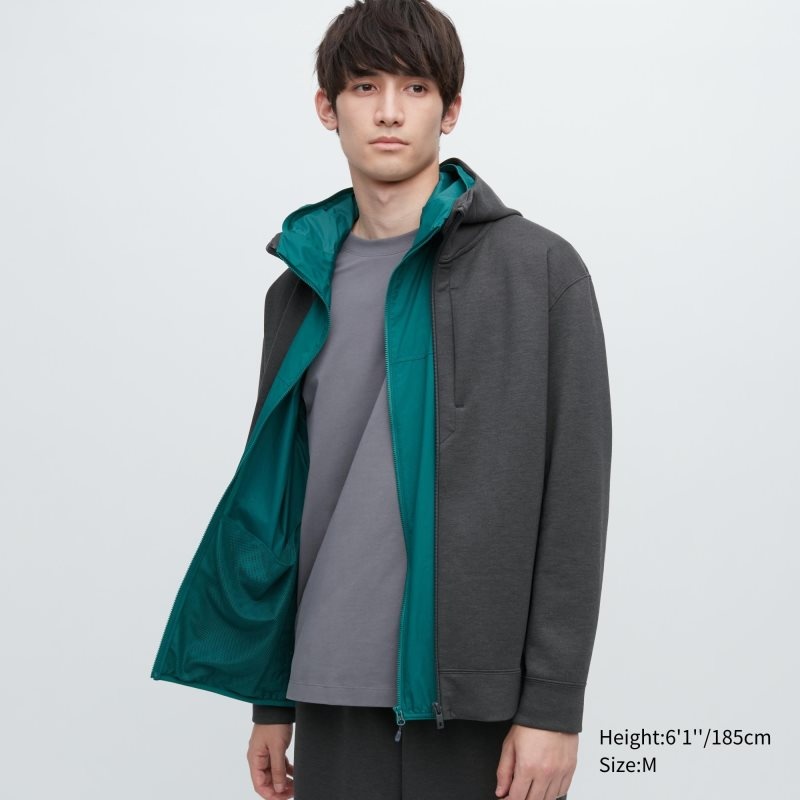Sudadera con Capucha Uniqlo Stretch Dry Sweat Long-sleeve Full-zip Hombre Gris | 5054723