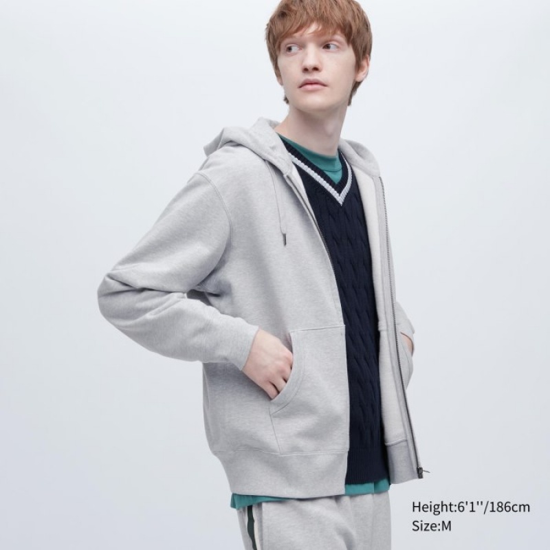 Sudadera con Capucha Uniqlo Sweat Full-Zip Long-Sleeve Mujer Gris | 7889328