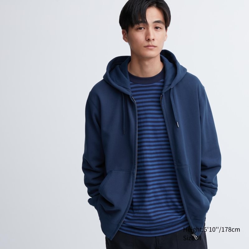 Sudadera con Capucha Uniqlo Sweat Long-sleeve Full-zip Hombre Azules | 720007