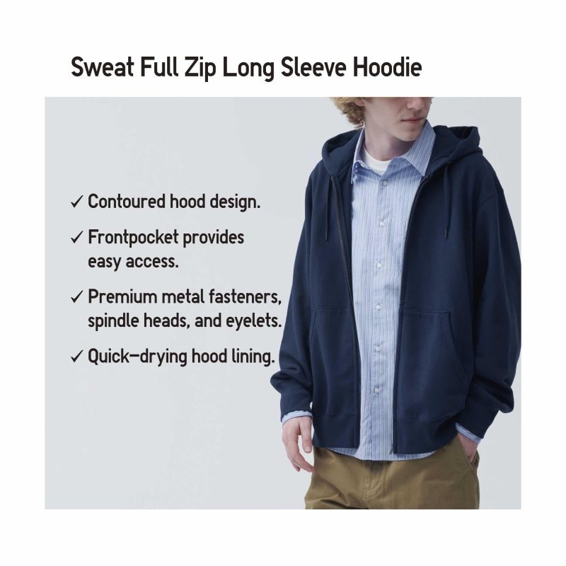 Sudadera con Capucha Uniqlo Sweat Long-sleeve Full-zip Hombre Gris | 5820383