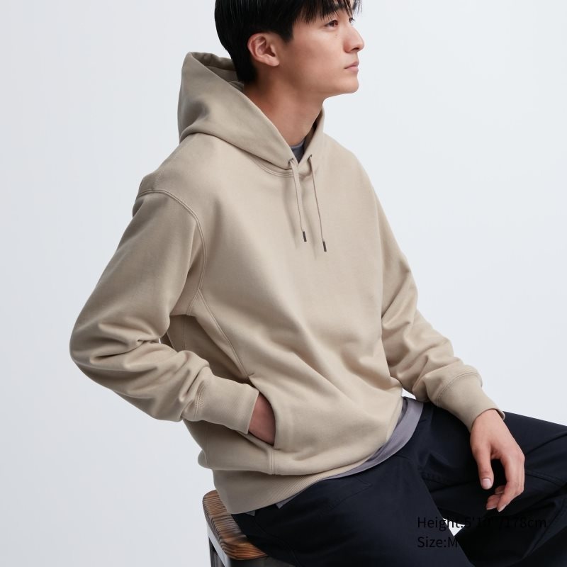 Sudadera con Capucha Uniqlo Sweat Pullover Long-sleeve Hombre Beige | 2510632