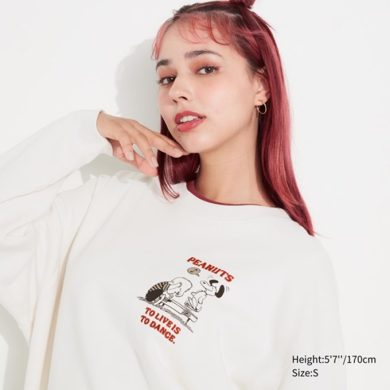 Sudaderas Uniqlo PEANUTS Dance Time with Snoopy Long-Sleeve Mujer Blancas | 6345783