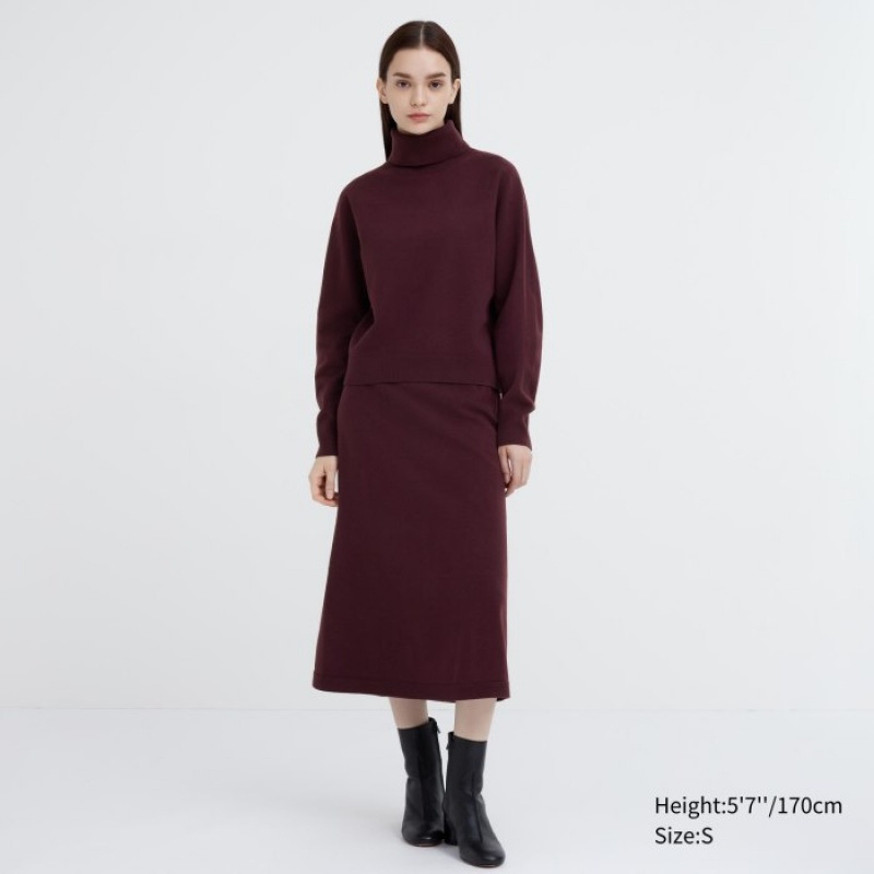 Suéteres Uniqlo 3D Knit Souffle Yarn Long-Sleeve Mujer Burdeos | 5562167