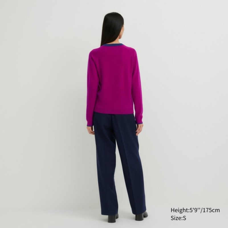 Suéteres Uniqlo Cashmere Crew Neck Long-sleeve Mujer Rosas | 8040924
