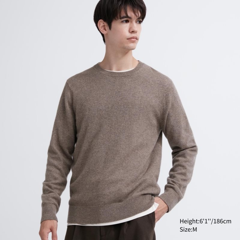 Suéteres Uniqlo Cashmere Crew Neck Long-sleeve Hombre Marrones | 7244952