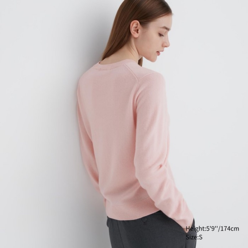 Suéteres Uniqlo Cashmere Crew Neck Long-sleeve Mujer Rosas | 1446804