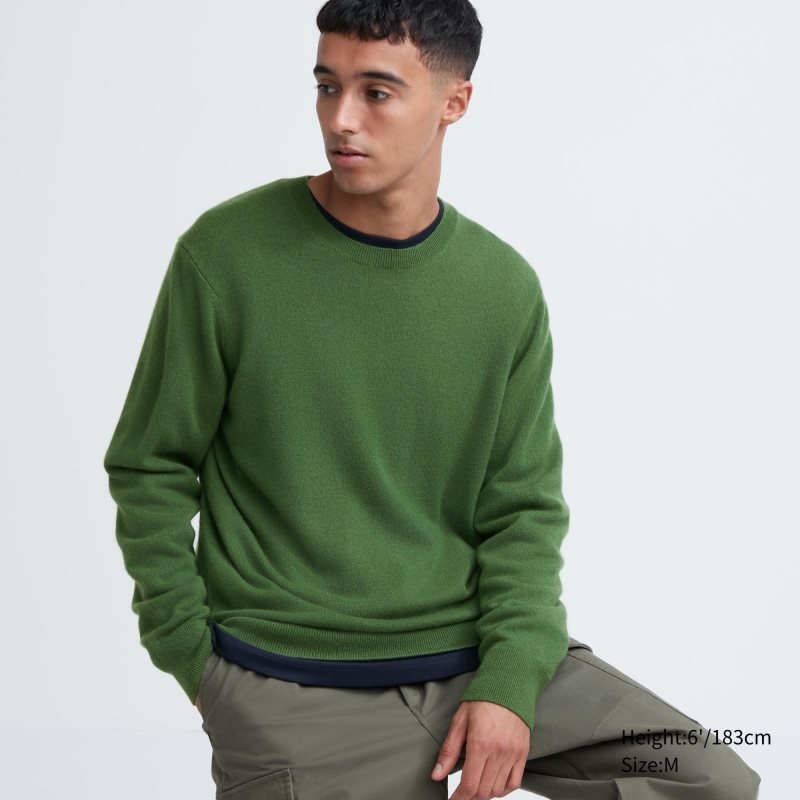 Suéteres Uniqlo Cashmere Crew Neck Long-sleeve Hombre Verde | 9227751