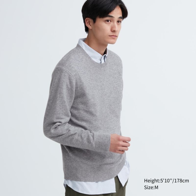 Suéteres Uniqlo Cashmere Crew Neck Long-sleeve Hombre Gris | 8488640