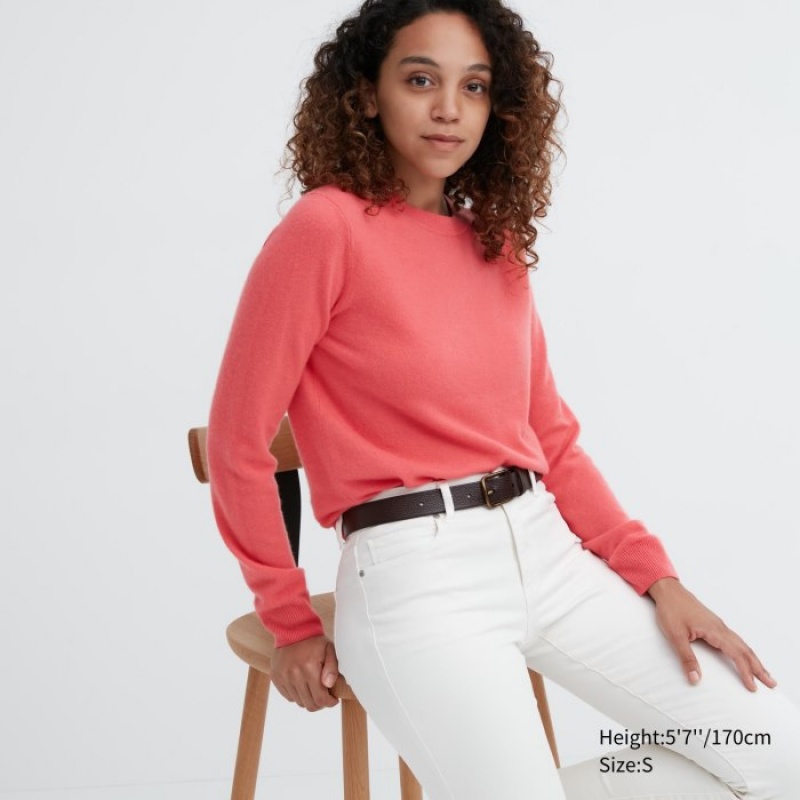 Suéteres Uniqlo Cashmere Crew Neck Long-sleeve Mujer Rosas | 1959608