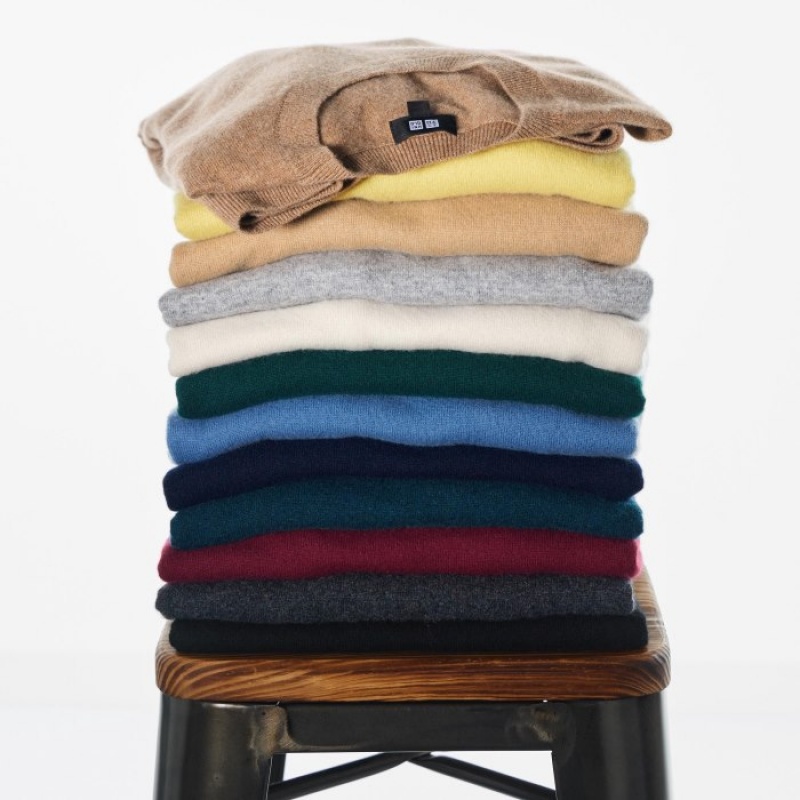 Suéteres Uniqlo Cashmere Crew Neck Long-sleeve Mujer Amarillo | 4311476