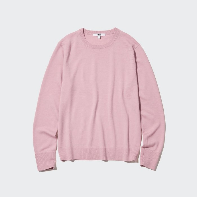 Suéteres Uniqlo Extra Fine Merino Crew Neck Long-Sleeve Mujer Rojas | 648741