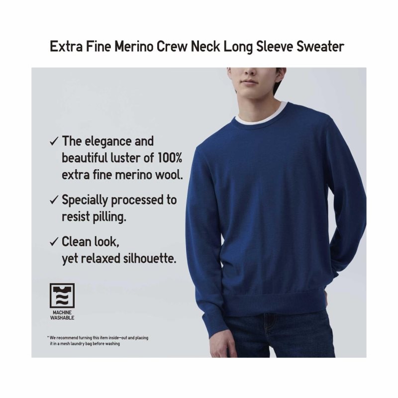 Suéteres Uniqlo Extra Fine Merino Crew Neck Hombre Gris | 6601740