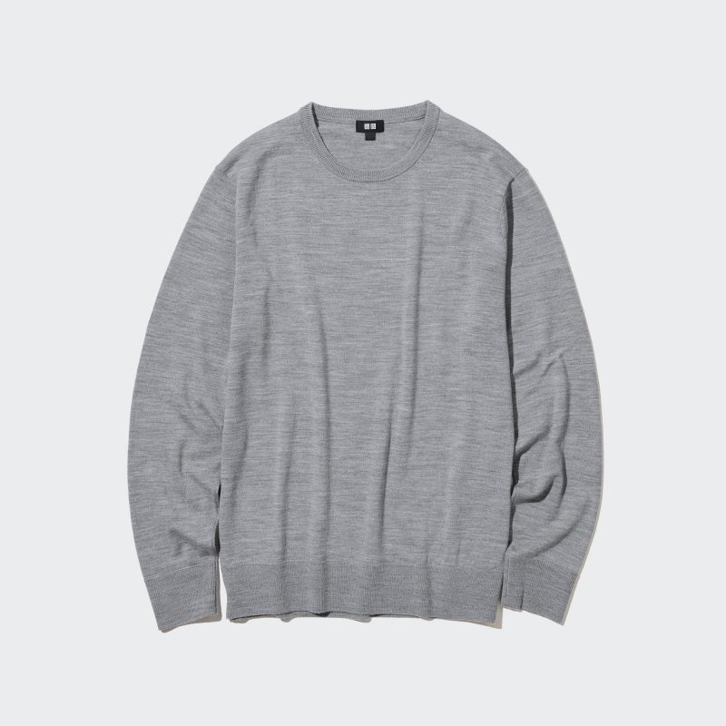 Suéteres Uniqlo Extra Fine Merino Crew Neck Hombre Gris | 6601740