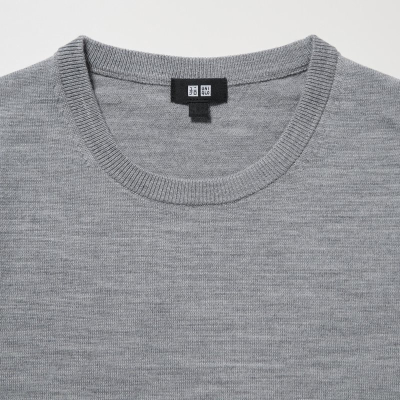 Suéteres Uniqlo Extra Fine Merino Crew Neck Hombre Gris | 6601740
