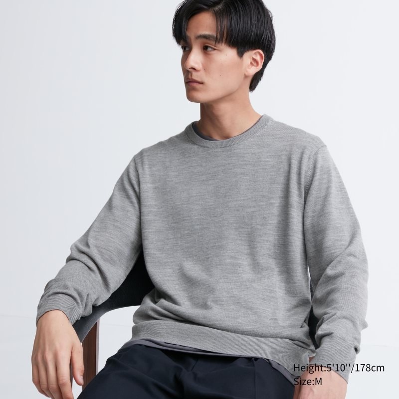 Suéteres Uniqlo Extra Fine Merino Crew Neck Hombre Gris | 6601740
