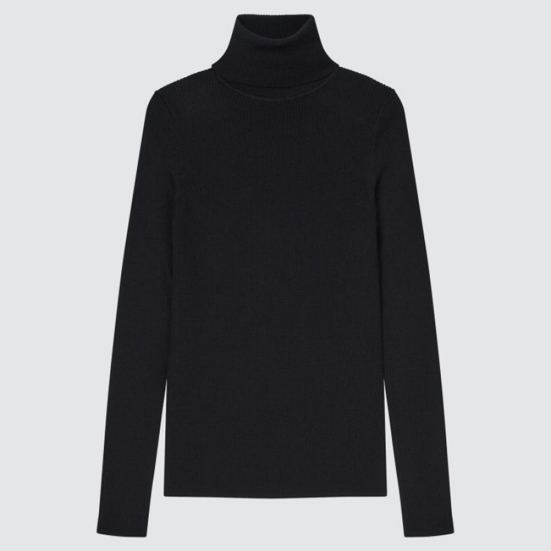 Suéteres Uniqlo Extra Fine Merino Ribbed Turtleneck Long-Sleeve Mujer Negras | 6548833