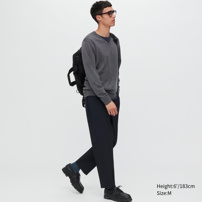 Suéteres Uniqlo Extra Fine Merino V-neck Hombre Gris | 7032237
