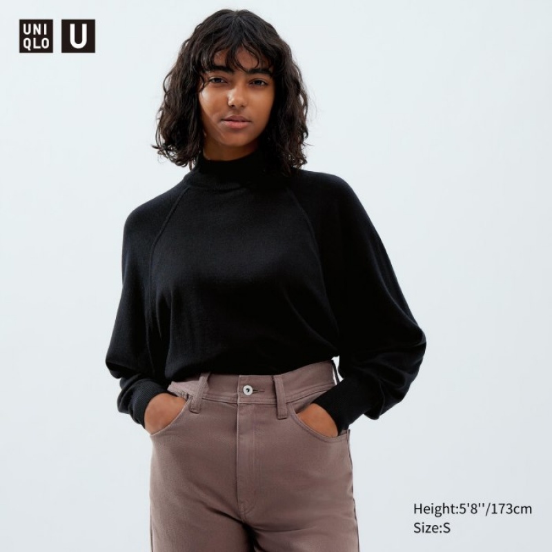Suéteres Uniqlo Merino Blend Volume Long-Sleeve Mujer Negras | 2393879