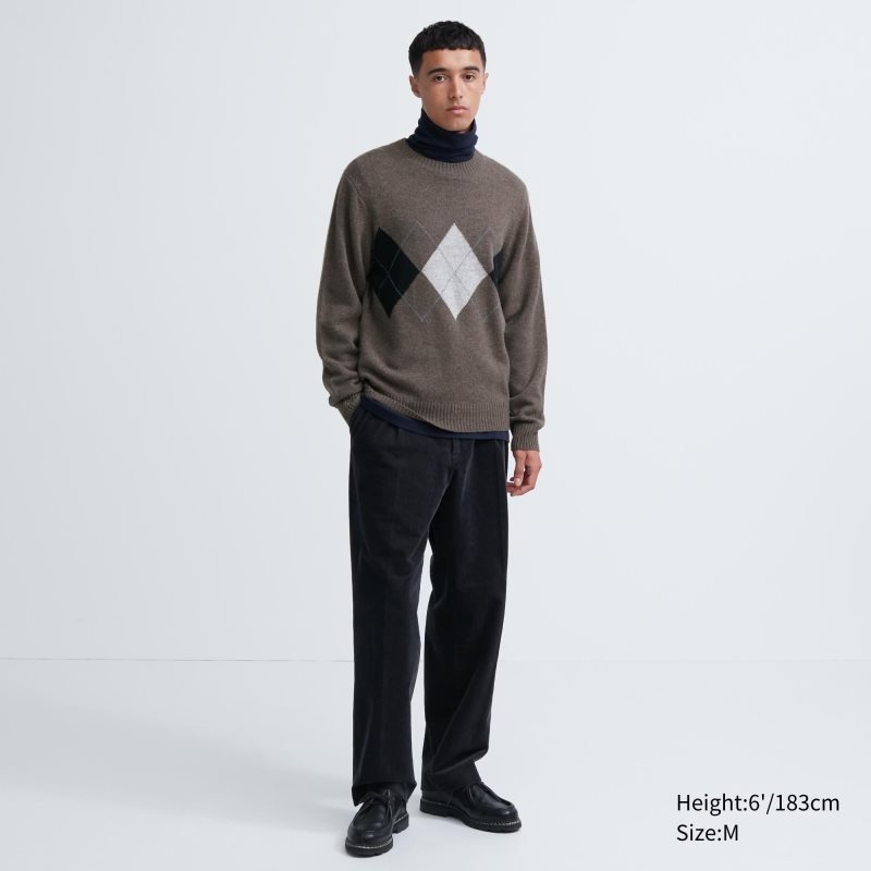 Suéteres Uniqlo Premium Lambswool Crew Neck Long-sleeve Hombre Marrones | 2968701