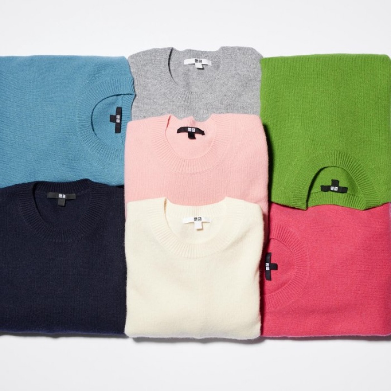 Suéteres Uniqlo Premium Lambswool Crew Neck Long-sleeve Mujer Rosas | 2751418