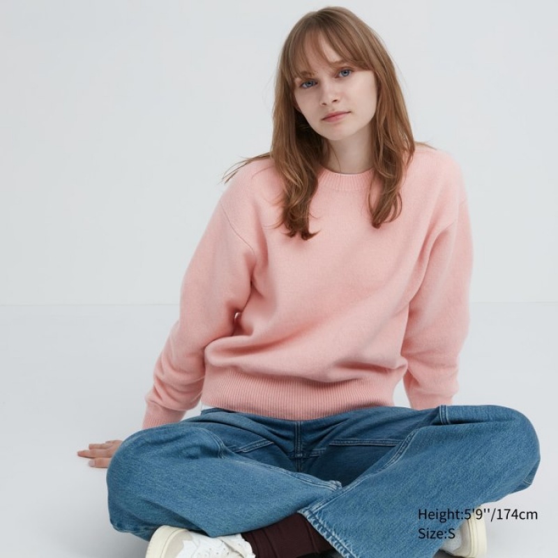 Suéteres Uniqlo Premium Lambswool Crew Neck Long-sleeve Mujer Rosas | 2751418