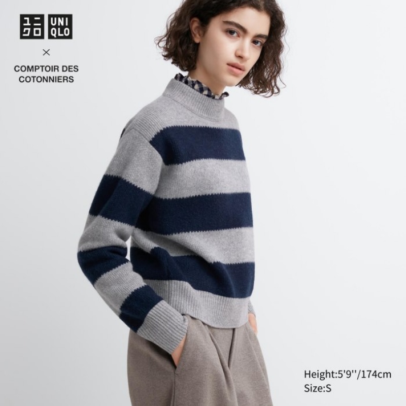 Suéteres Uniqlo Premium Lambswool Long-Sleeve Mujer Gris | 8241067