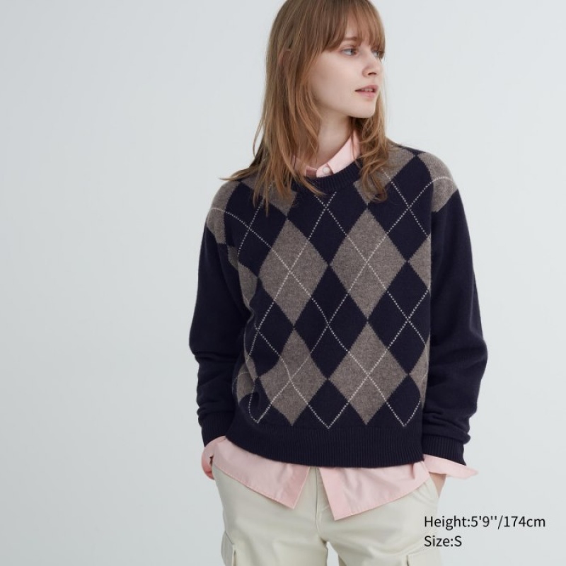 Suéteres Uniqlo Premium Lambswool Long-Sleeve Crew Neck Mujer Azul Marino | 2924970