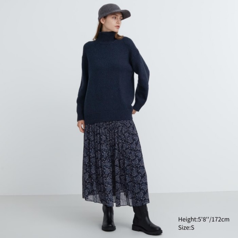 Suéteres Uniqlo Soft Knit High Neck Long-Sleeve Mujer Azules | 9444288