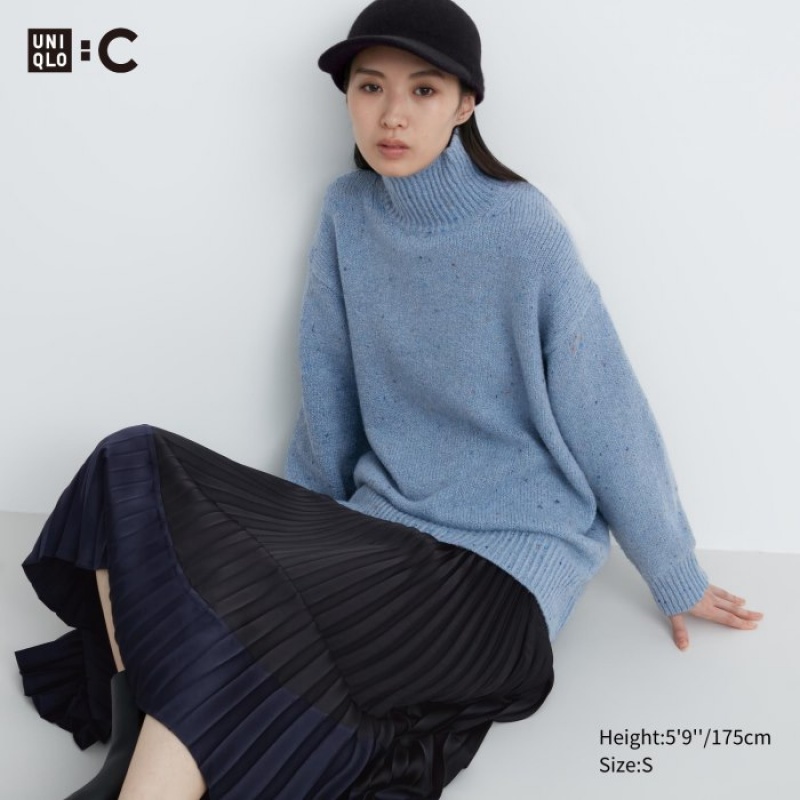 Suéteres Uniqlo Soft Knit High Neck Long-Sleeve Mujer Azules | 9444288