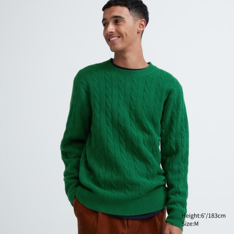 Suéteres Uniqlo Souffle Yarn Cable Crew Neck Long-Sleeve Mujer Verde | 2365882