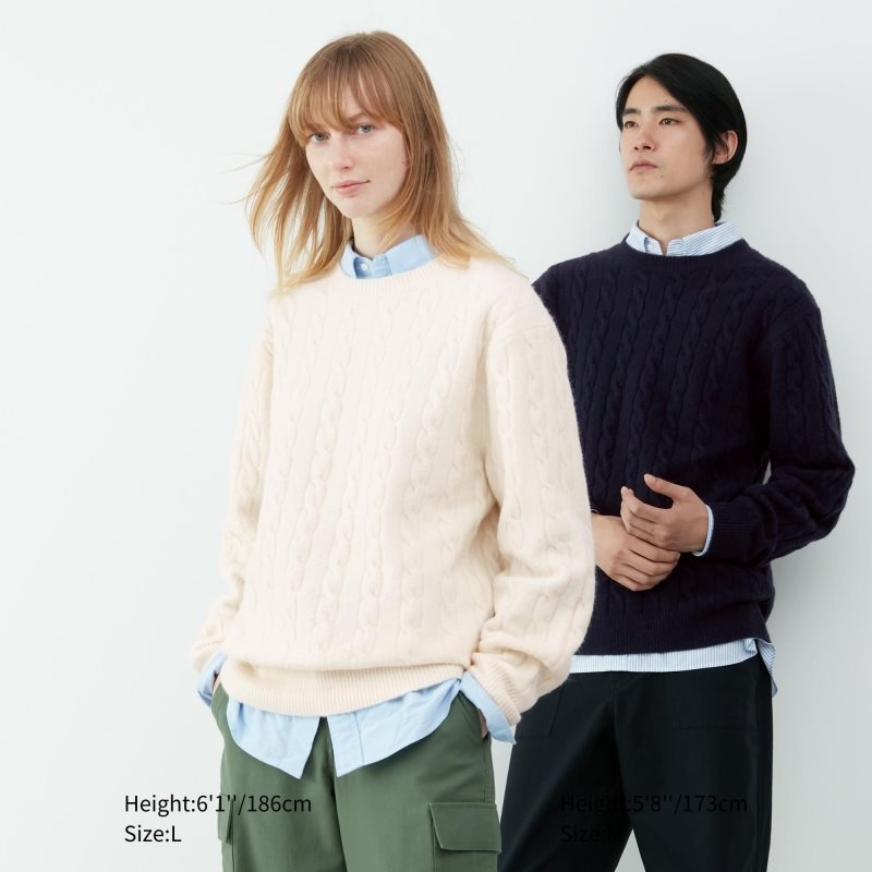 Suéteres Uniqlo Souffle Yarn Cable Crew Neck Hombre Beige | 2006325