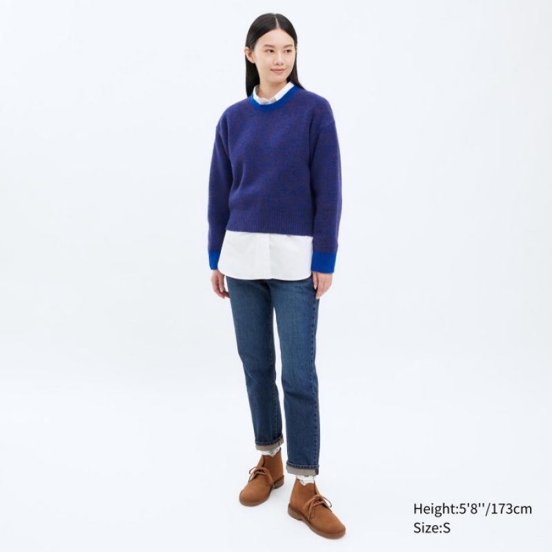 Suéteres Uniqlo Souffle Yarn Crew Neck Long-Sleeve Mujer Azules | 5595846