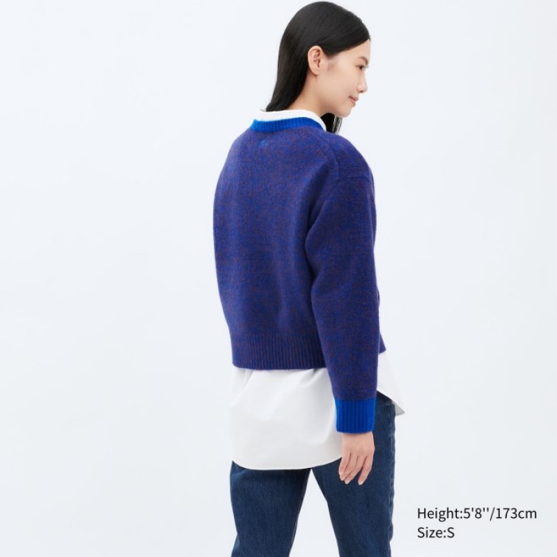 Suéteres Uniqlo Souffle Yarn Crew Neck Long-Sleeve Mujer Azules | 5595846