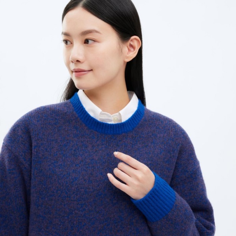 Suéteres Uniqlo Souffle Yarn Crew Neck Long-Sleeve Mujer Azules | 5595846