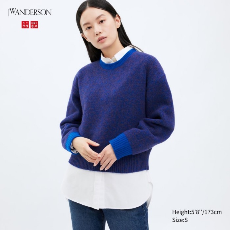 Suéteres Uniqlo Souffle Yarn Crew Neck Long-Sleeve Mujer Azules | 5595846