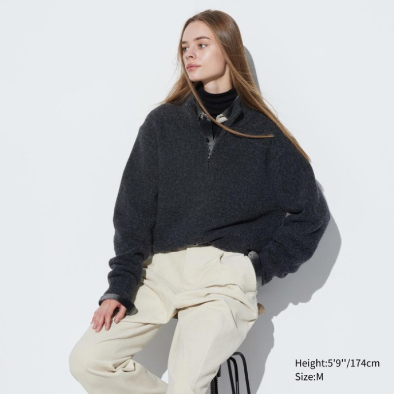 Suéteres Uniqlo Souffle Yarn Half-Zip Long-Sleeve Mujer Gris | 8887116
