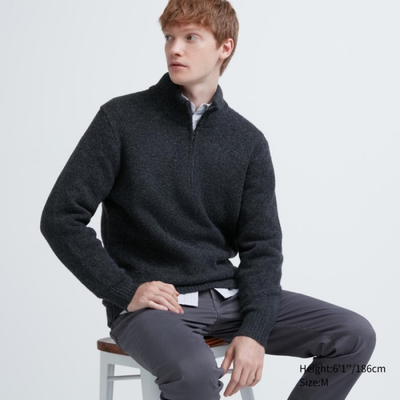 Suéteres Uniqlo Souffle Yarn Half-Zip Long-Sleeve Mujer Gris | 8887116