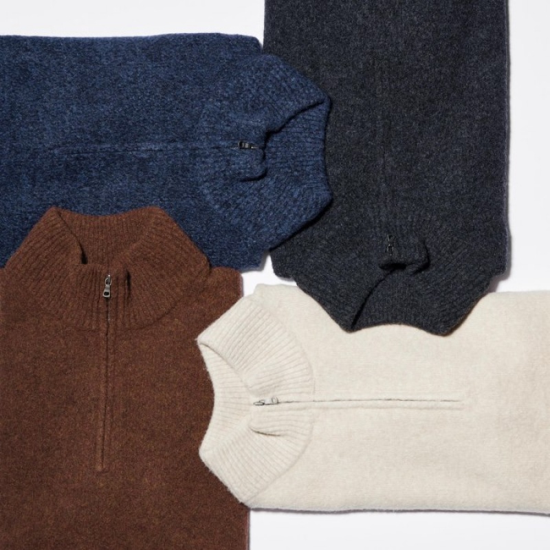 Suéteres Uniqlo Souffle Yarn Half-Zip Long-Sleeve Mujer Azules | 2338765