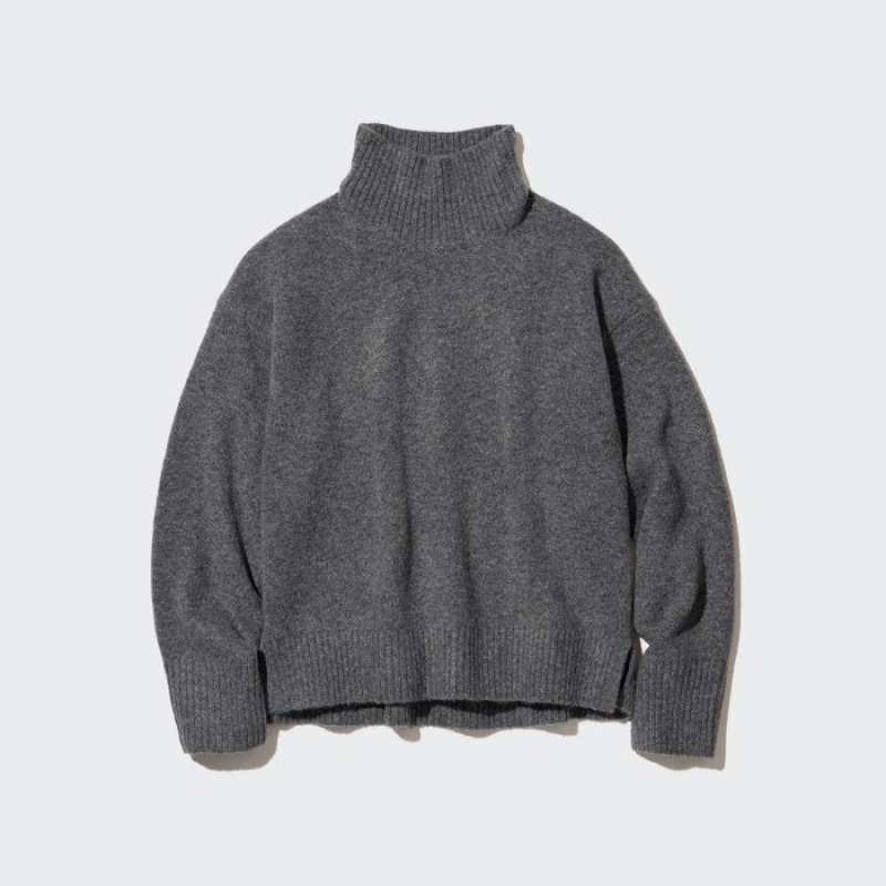 Suéteres Uniqlo Souffle Yarn High Neck Long-Sleeve Mujer Gris | 9224755