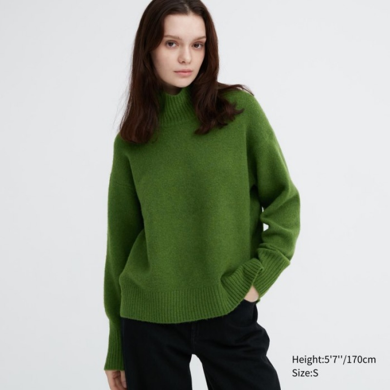 Suéteres Uniqlo Souffle Yarn High Neck Long-Sleeve Mujer Verde | 4830189