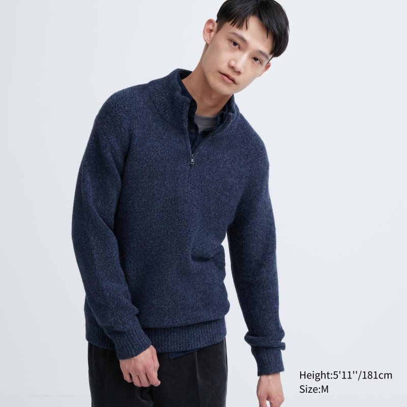 Suéteres Uniqlo Souffle Yarn Long Sleeve Half-zip Hombre Azul Marino | 5242057