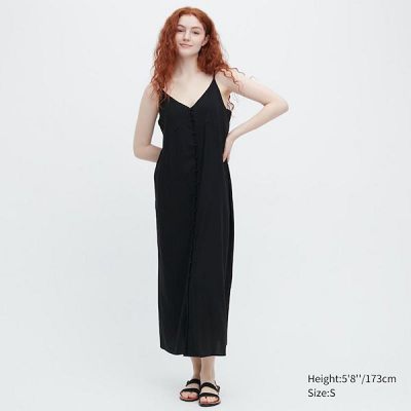 Vestido Uniqlo Button Down Camisole Flare Mujer Negras | 5063196