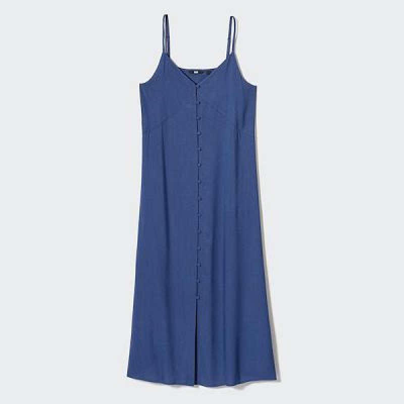 Vestido Uniqlo Button Down Camisole Flare Mujer Azules | 3823623