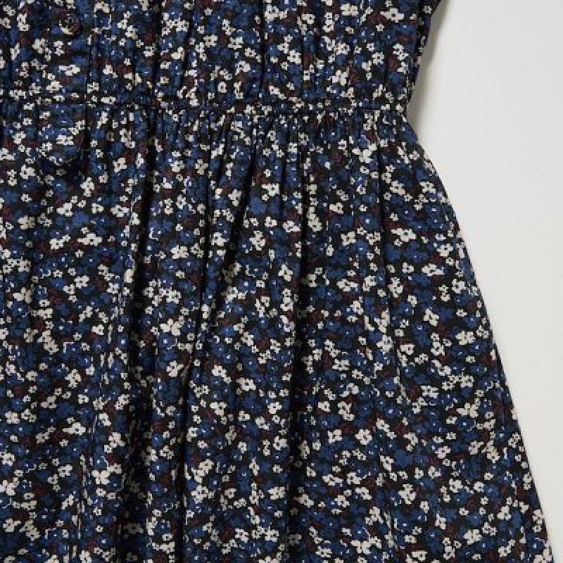 Vestido Uniqlo Cotton Twill Printed Volume Sleeve Long Mujer Azules | 245011