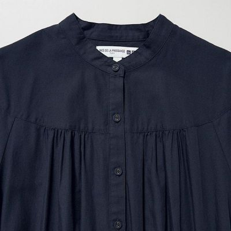 Vestido Uniqlo Cotton Twill Volume Sleeve Long Mujer Azul Marino | 1324574