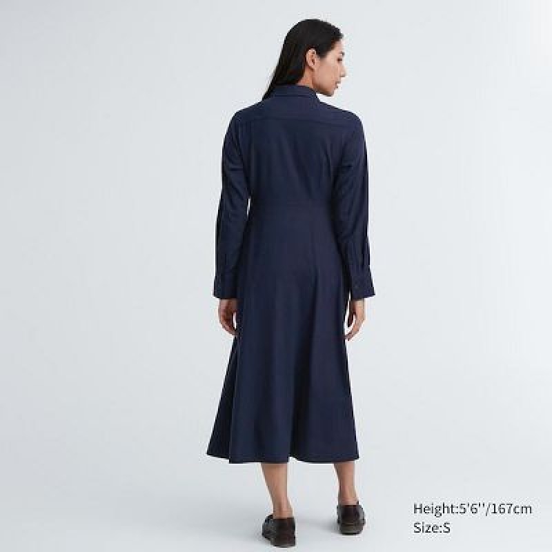 Vestido Uniqlo Soft Brushed Long-Sleeve Mujer Azul Marino | 5398323