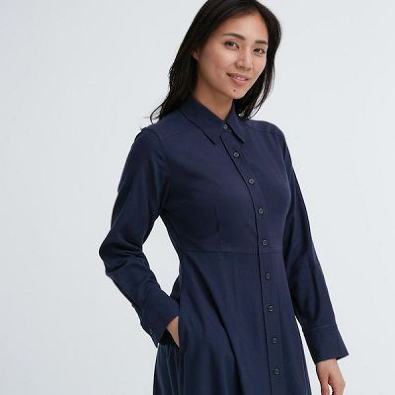 Vestido Uniqlo Soft Brushed Long-Sleeve Mujer Azul Marino | 5398323