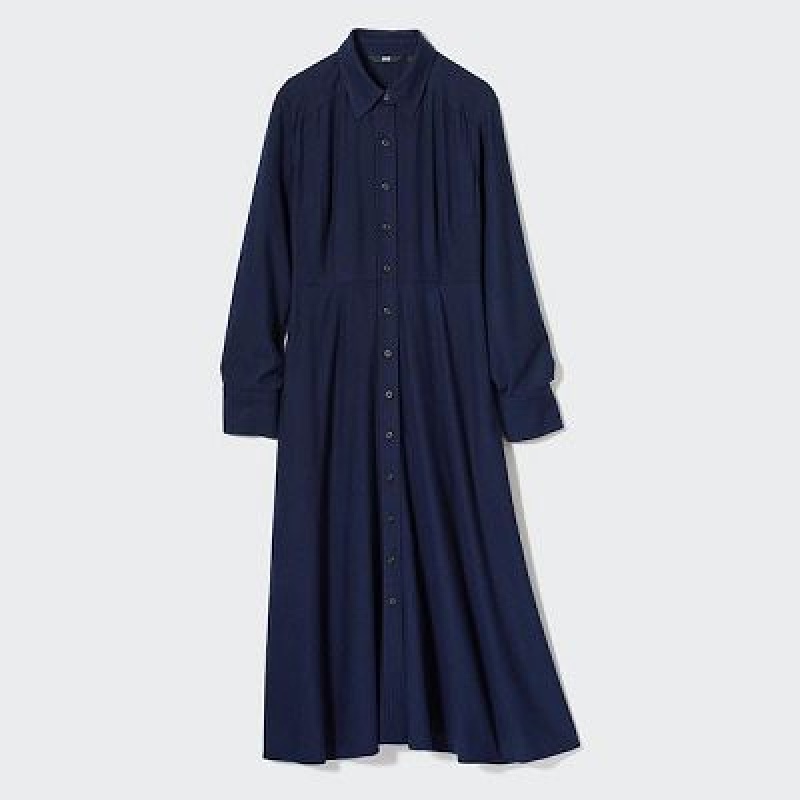 Vestido Uniqlo Soft Brushed Long-Sleeve Mujer Azul Marino | 5398323